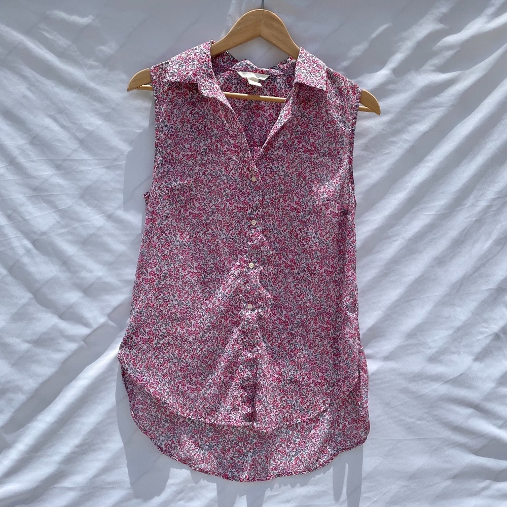 H&M Pink Floral Sleeveless Oversized Button Down